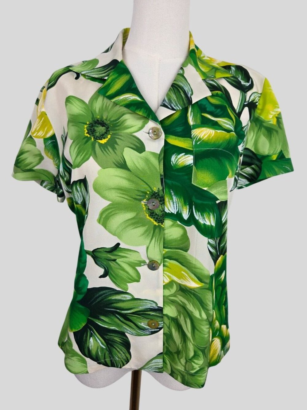 Vtg 70s Renato Nucci Hawaiian Aloha Silk Shirt Sz M Green Floral Made In France